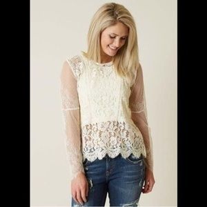 Lucky Brand Lace Top Blouse Birch M